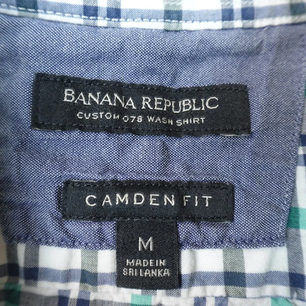 Banana Republic Shirt Mens M Green Plaid Button Up Long Sleeve Check Preppy Top